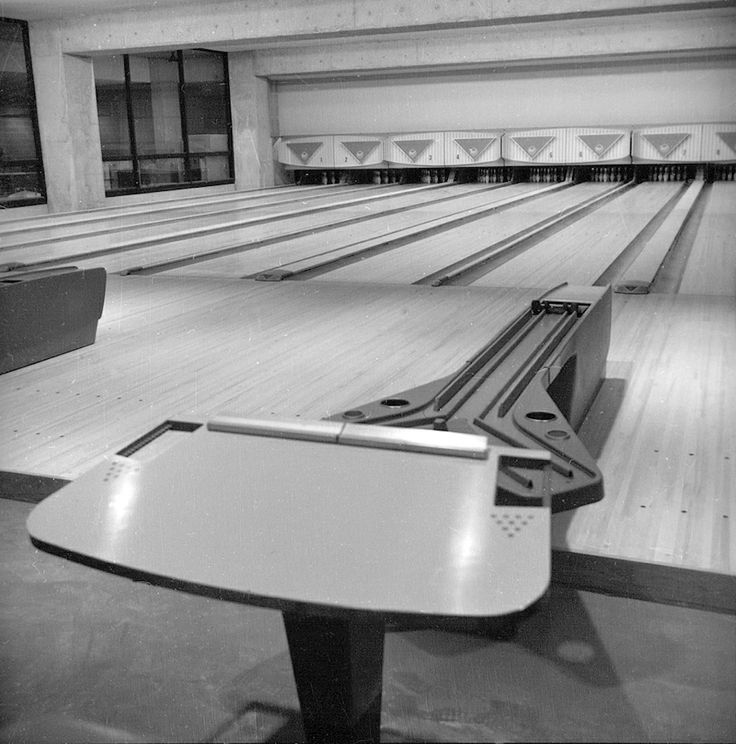 An old photograph of a bowling alley that used to be located on RIT's campus